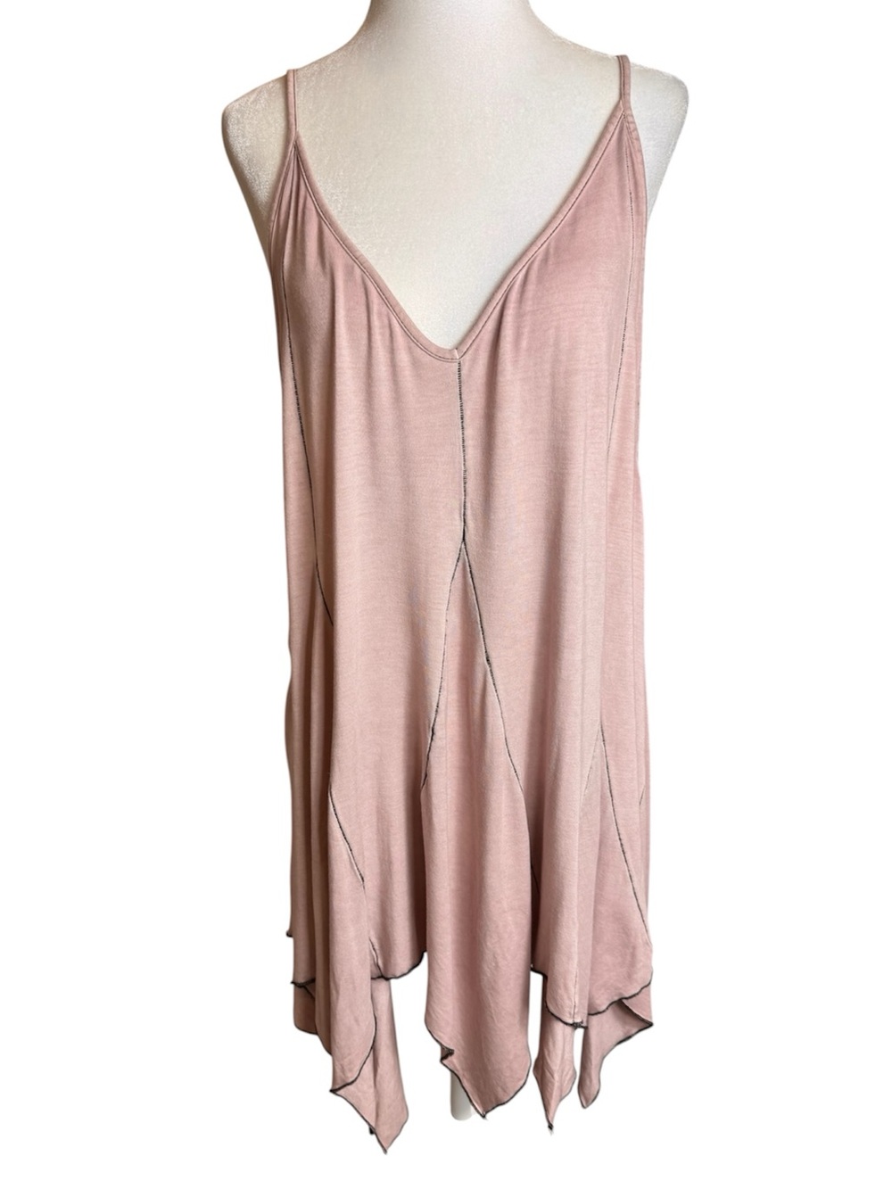 POL Blush Light Pink Handkerchief Hem Sleeveless Boho Tunic Blouse Medium